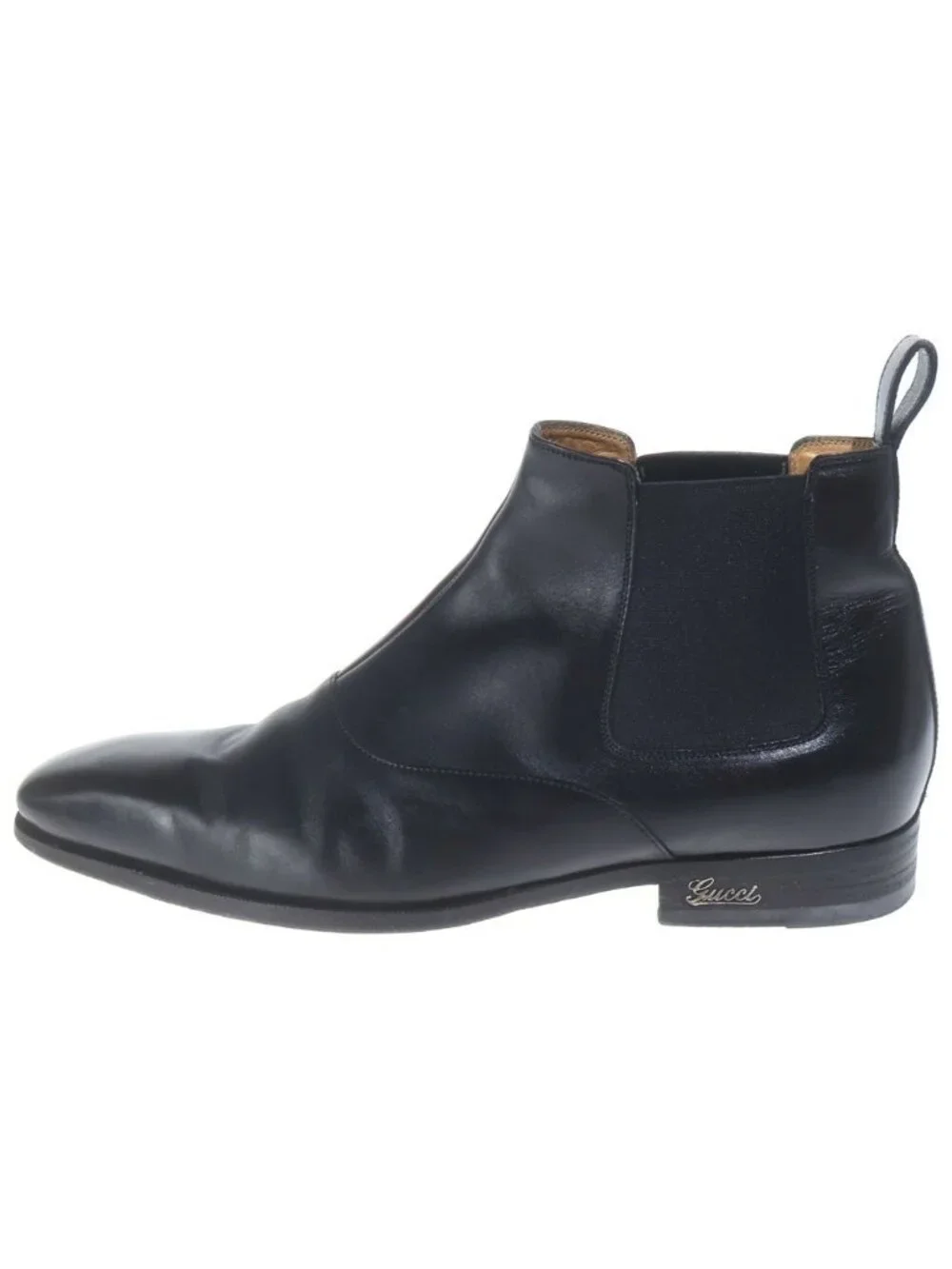 Gucci Logo Leather Side Gore Boots Black